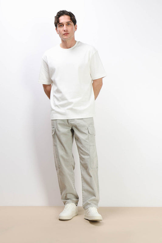 T-SHIRT GIROCOLLO OVER FIT GESSO