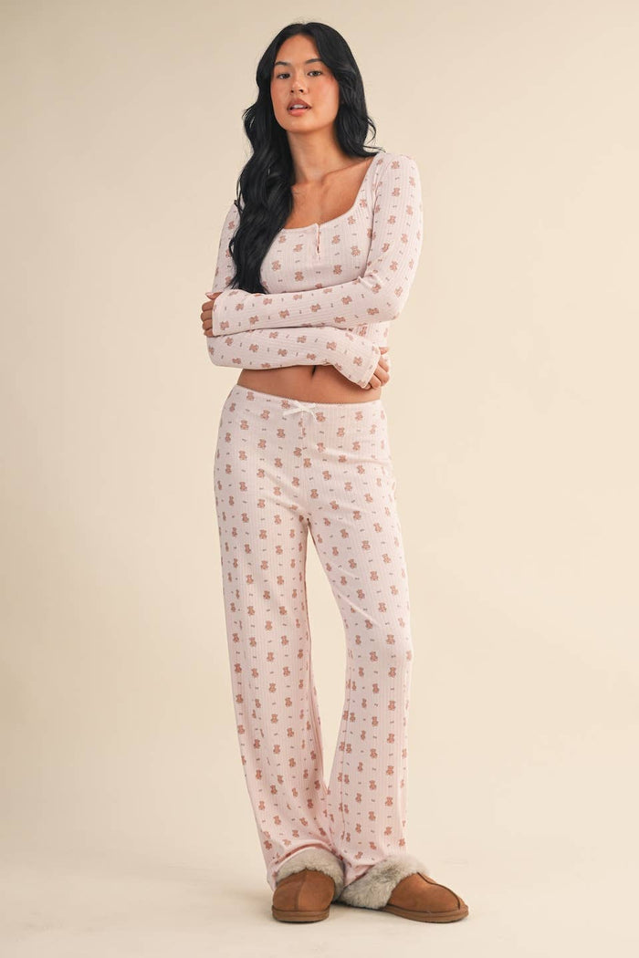 Teddy Bear Print Pointelle Lounge Set