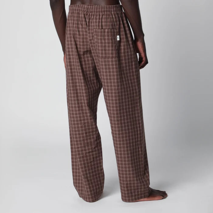 Tekla - Serra-colored cotton pajama pants with check pattern