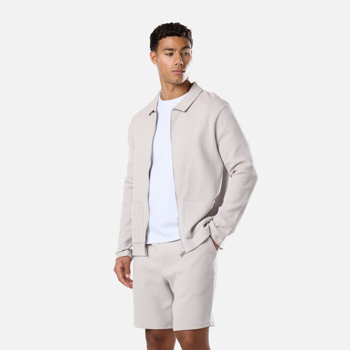 Textured Full Zip Overshirt Twinset | Stone