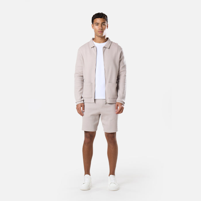 Textured Full Zip Overshirt Twinset | Stone