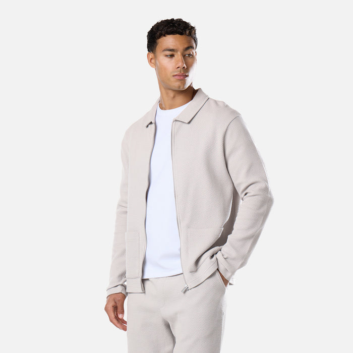 Textured Full Zip Overshirt Twinset | Stone