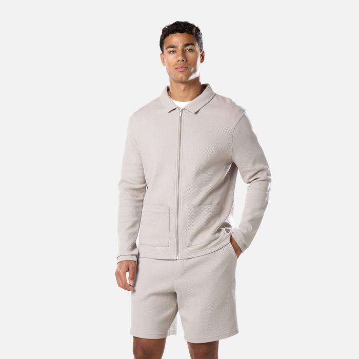 Textured Full Zip Overshirt Twinset | Stone