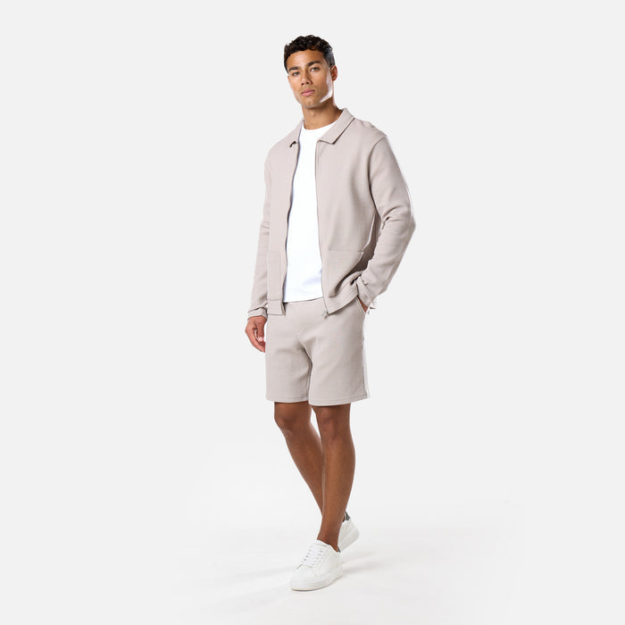 Textured Full Zip Overshirt Twinset | Stone