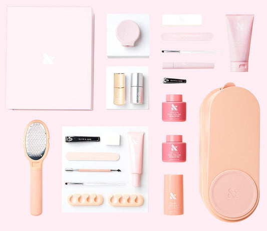 The Complete System - 1 Long Lasting Polish with manicure tools and accessories for easy at-home nail care in soft pink tones