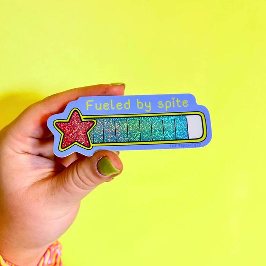 The Peach Fuzz 'Fueled By Spite' Glitter Vinyl Sticker
