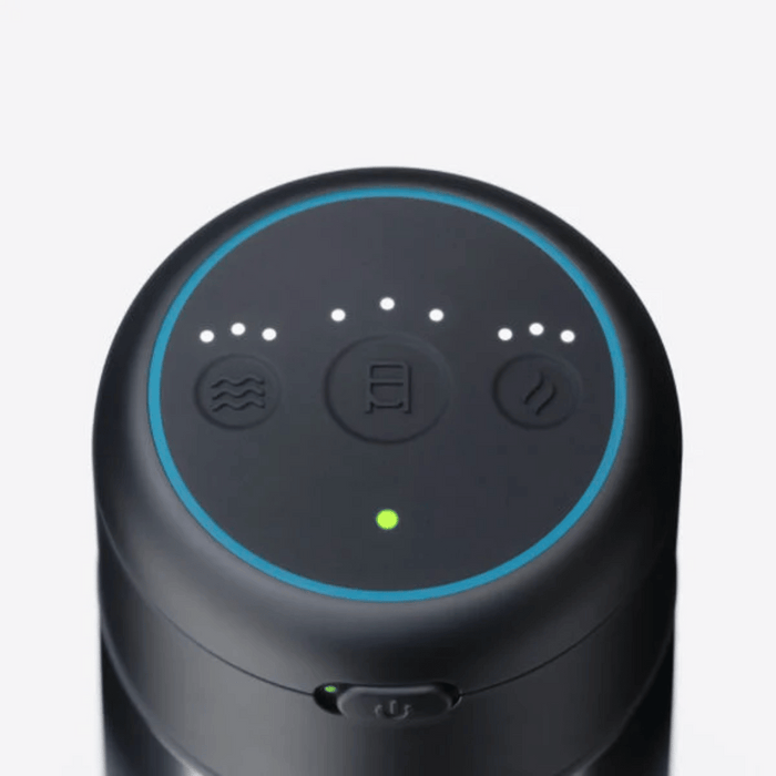 Top view of the Theracup | Therabody showing the control panel with illuminated buttons and LED indicators for adjusting settings on this wellness recovery tool.
