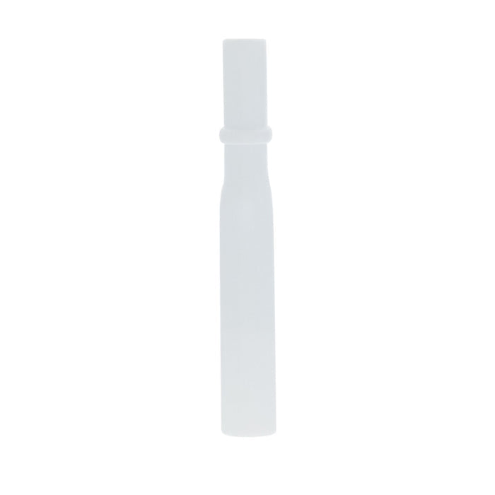 A white plastic Thirsty Kids Flip-It Straw Replacement by Nuby US, featuring a narrow neck, flared base, and small ring near the top, stands upright against a plain white background.