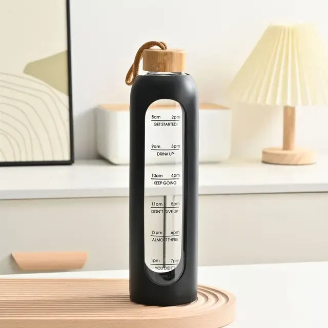 Time Stone Borosilicate Glass Bottle with Silicone Sleeve & Bamboo Lid