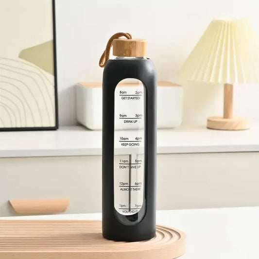 Time Stone Borosilicate Glass Bottle with Silicone Sleeve & Bamboo Lid