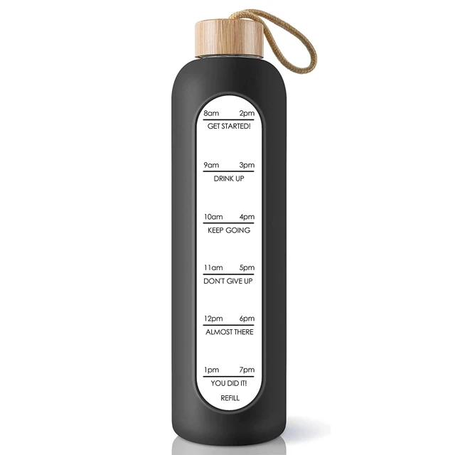 Time Stone Borosilicate Glass Bottle with Silicone Sleeve & Bamboo Lid