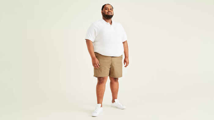Front view of model wearing New British Khaki Ultimate 9.5" Shorts (Big and Tall).