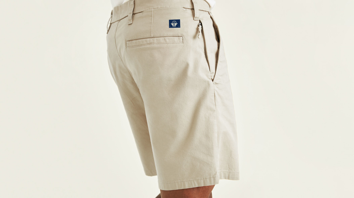 View of model wearing Porcelain Khaki Ultimate 9.5" Shorts (Big and Tall).