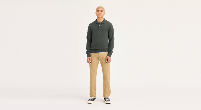 Front view of model wearing New British Khaki Ultimate Chinos, Athletic Fit.