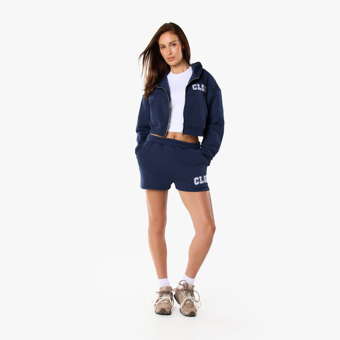 Varsity Applique Zip Through Twinset | Navy