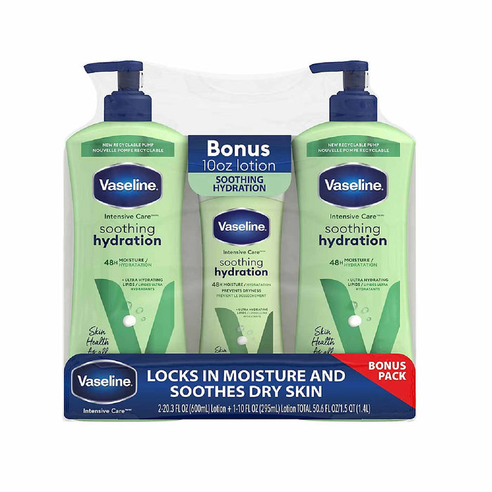 Vaseline Intensive Care Body Lotion Soothing Hydration, 2pk/20.3oz + Bonus Bottle 10oz