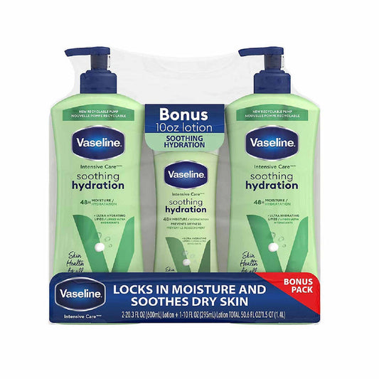 Vaseline Intensive Care Body Lotion Soothing Hydration, 2pk/20.3oz + Bonus Bottle 10oz
