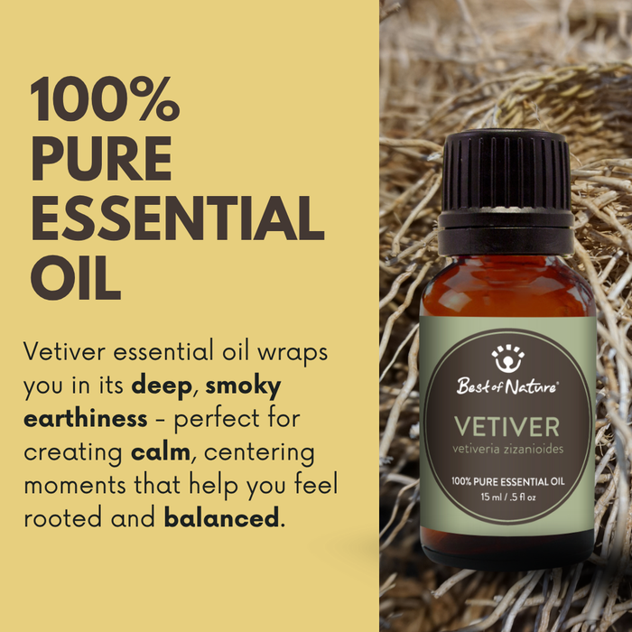 Vetiver essential oil wraps you in its deep, smokey earthiness - perfect for creating calm, centering moments and help you to feel rooted and balanced.