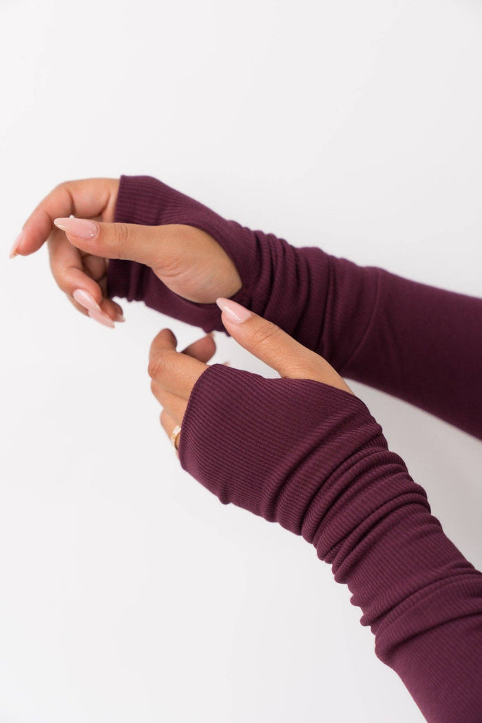 Vitality Easy Rib Henley Top - Wine