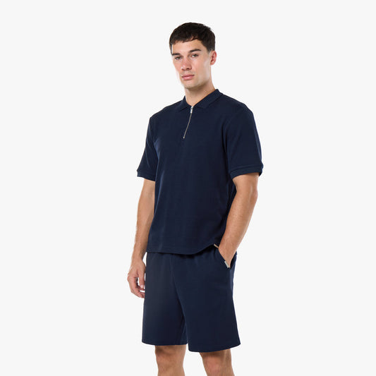 Waffle Knit Polo Twinset | Dark Navy