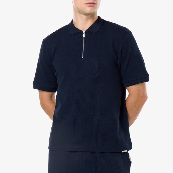 Waffle Knit Polo Twinset | Dark Navy