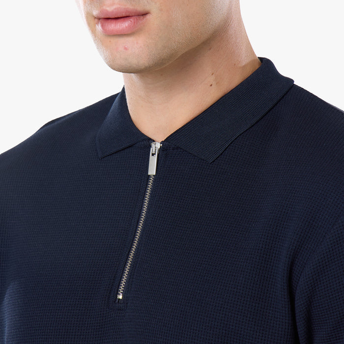Waffle Knit Polo Twinset | Dark Navy