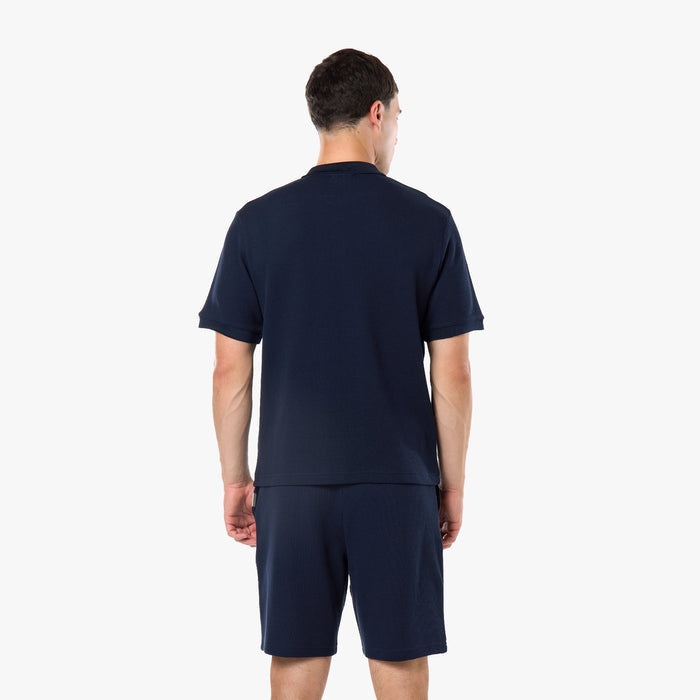 Waffle Knit Polo Twinset | Dark Navy