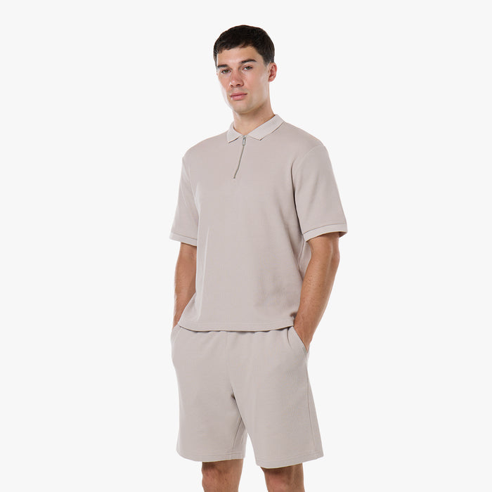 Waffle Knit Polo Twinset | Stone