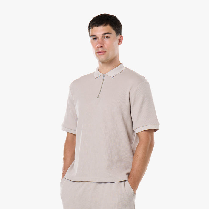 Waffle Knit Polo Twinset | Stone
