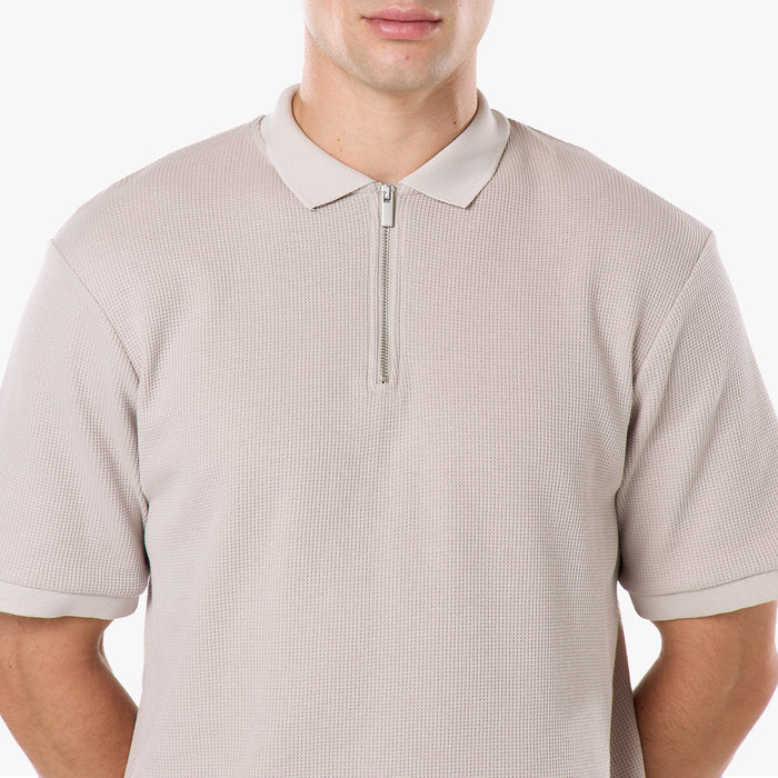 Waffle Knit Polo Twinset | Stone