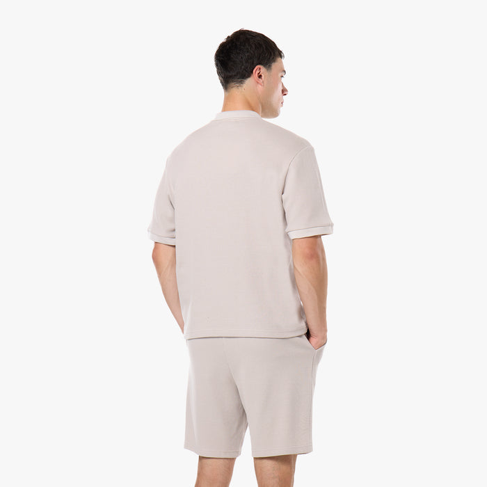 Waffle Knit Polo Twinset | Stone