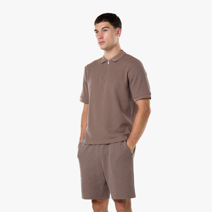 Waffle Knit Polo Twinset | Warm Brown