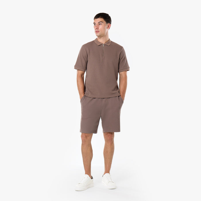 Waffle Knit Polo Twinset | Warm Brown