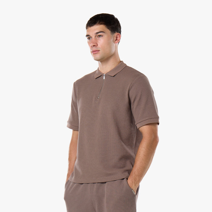 Waffle Knit Polo Twinset | Warm Brown