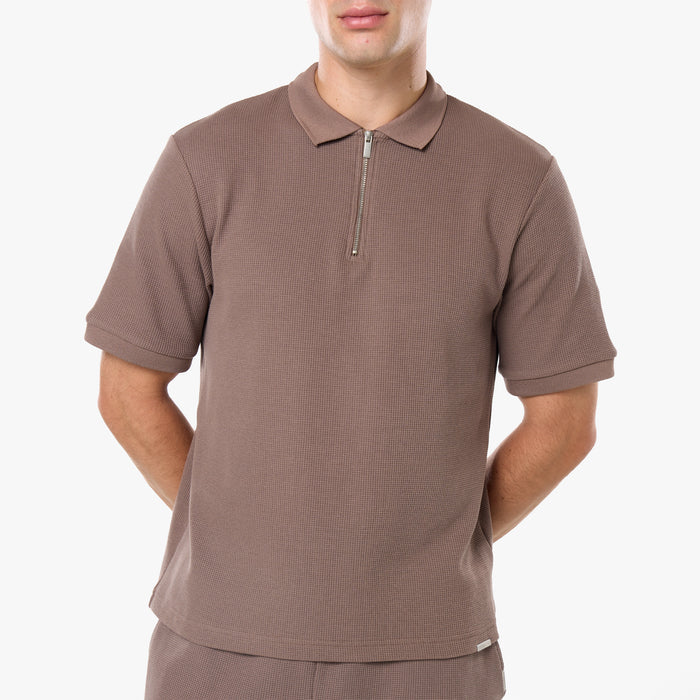 Waffle Knit Polo Twinset | Warm Brown