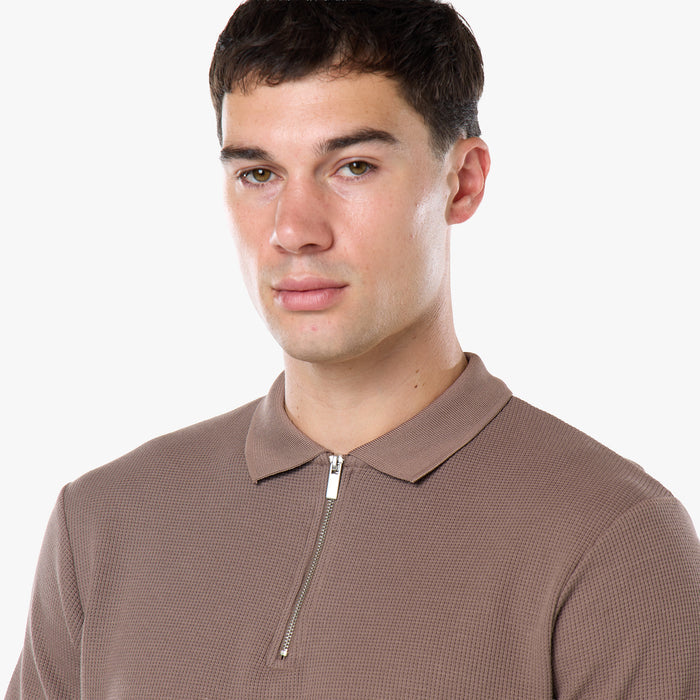 Waffle Knit Polo Twinset | Warm Brown