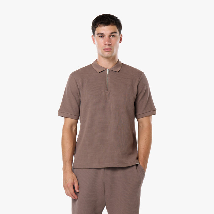 Waffle Knit Polo Twinset | Warm Brown