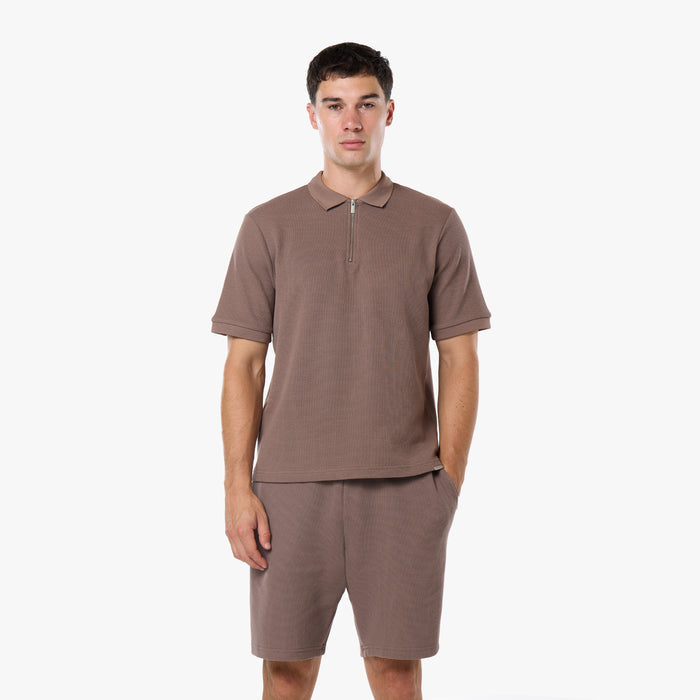 Waffle Knit Polo Twinset | Warm Brown