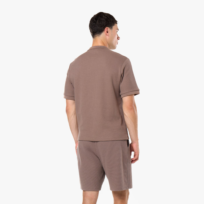 Waffle Knit Polo Twinset | Warm Brown