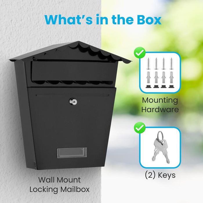 Wall Mount Locking Mailbox, Secure Key Lock, Galvanized Steel, Weatherproof