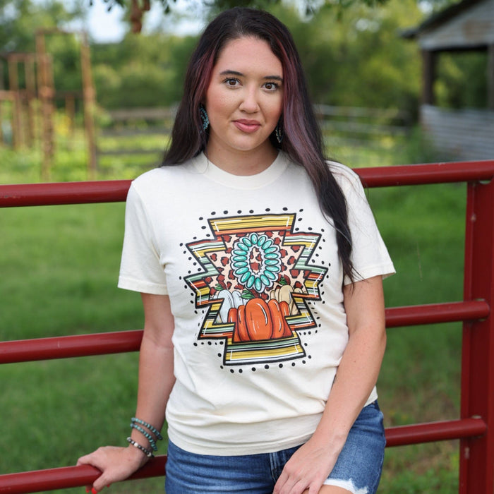 FestiviTees Women - Apparel - Shirts - T-Shirts Western Pumpkin Aztec Soft Graphic Tee Soft Graphic Tee