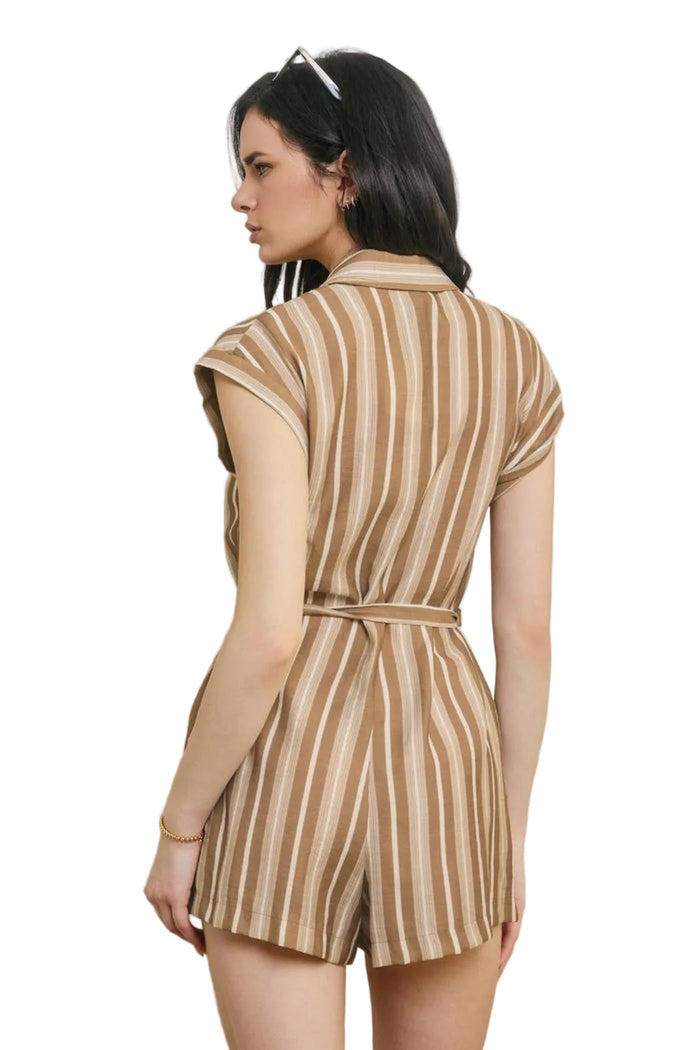 White Sand Line Button Down Romper