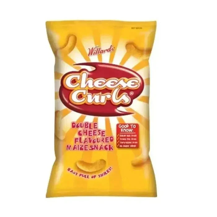 Willards Cheese Curls 150g baked double cheese maize snack bag