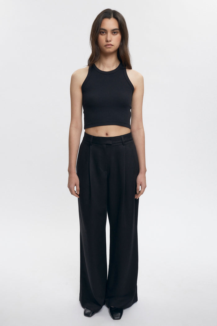 Women's Crop Racer Tank in Black