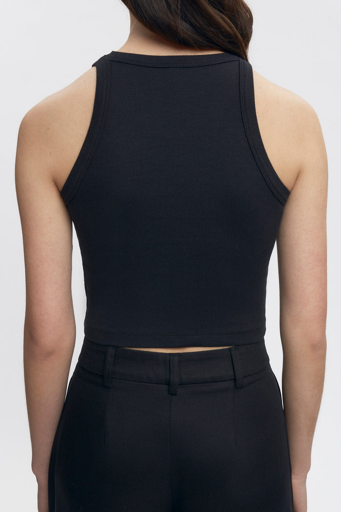 Women's Crop Racer Tank in Black