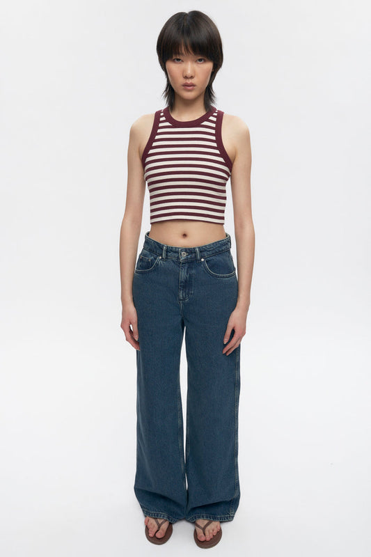 Women's Crop Racer Tank in Plum/Marshmallow Stripe