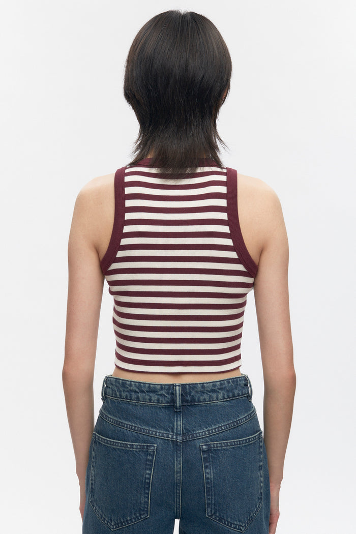 Women's Crop Racer Tank in Plum/Marshmallow Stripe