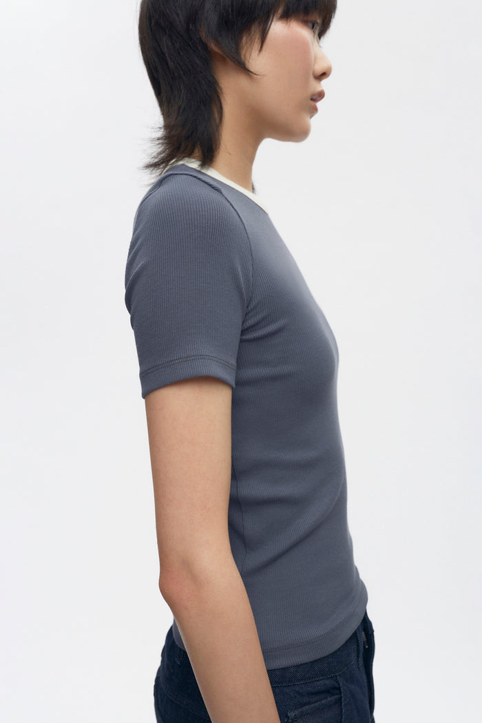 Women's Fitted Rib Tee in Dark Dusk/Marshmallow