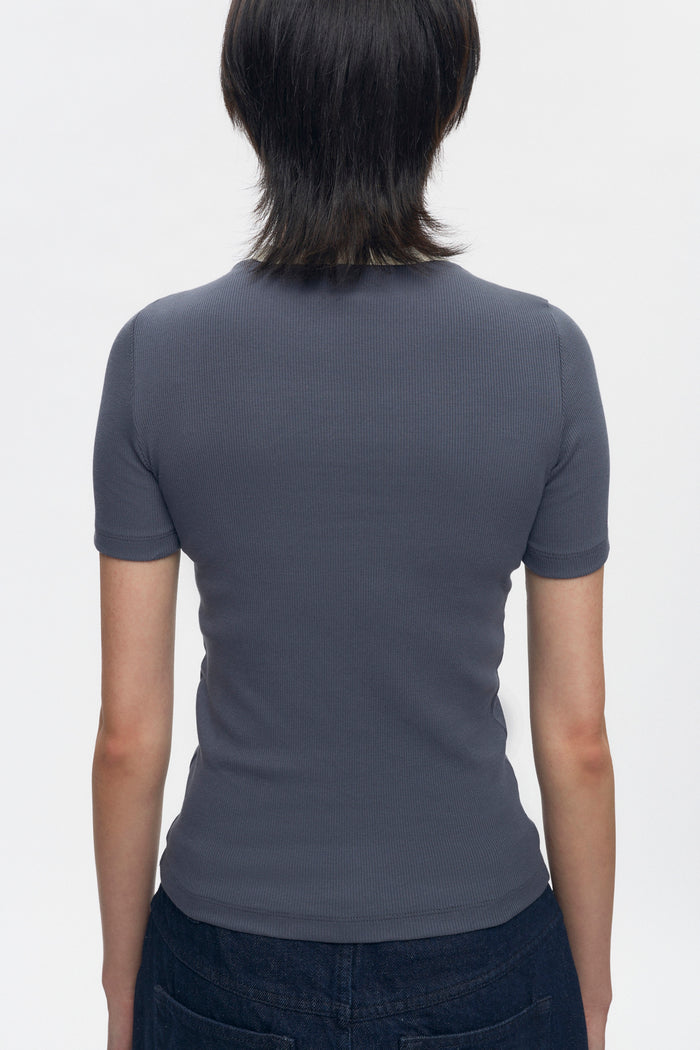 Women's Fitted Rib Tee in Dark Dusk/Marshmallow