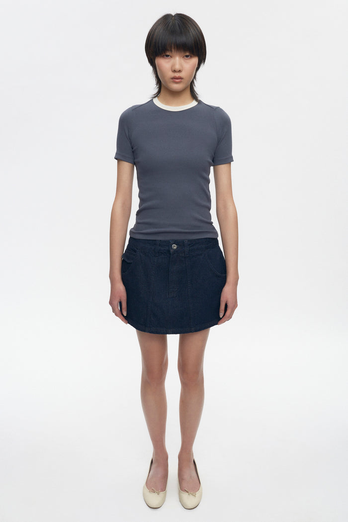 Women's Fitted Rib Tee in Dark Dusk/Marshmallow
